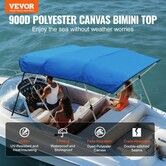 4 Bow Bimini Top Boat Cover, 900D Polyester Canopy with 1" Aluminum Alloy Frame, Waterproof and Sun Shade, Includes Storage Boot, 2 Support Poles, 4 Straps, 8'L x 54"H x 91"-96"W, Pacific Blue