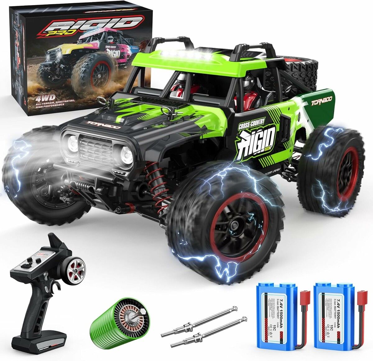 1:14 4WD RC Truck  2.4GHz  Remote Control LED HEAD LIGHTS Toy Cars Off Road Vehicle Climbing Racing OffRoad  All Terrain Monster TruckDual Batteries