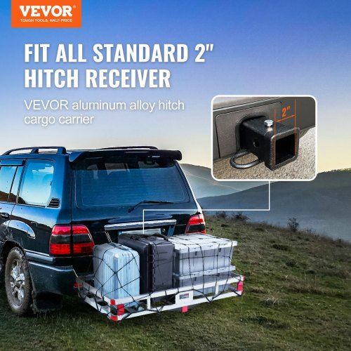 49.4 x 22.4 x 7.1 in Hitch Cargo Carrier, 500lb Capacity Trailer Hitch Mount Aluminum Cargo Basket, Luggage Carrier Rack Fits 2" Hitch Receiver for SUV Truck Pickup Camping