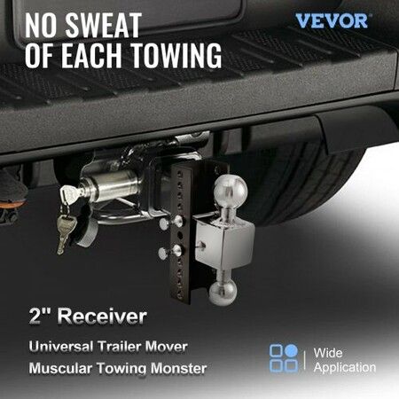 Adjustable Trailer Hitch, 8" Rise & Drop Hitch Ball Mount 2" Receiver 14,000 LBS Rating, 2 and 2-5/16 Inch Stainless Steel Balls w/ Key Lock, for Automotive Trucks Trailers Towing
