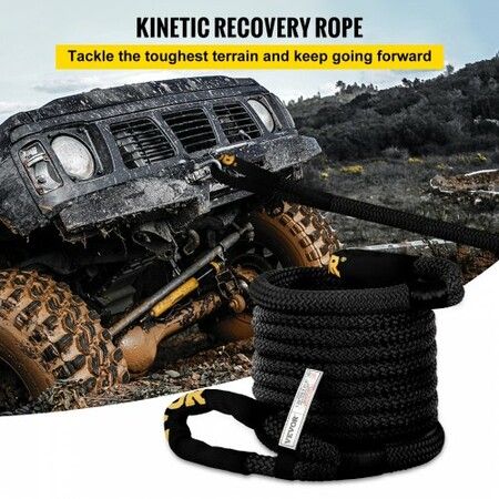 1-1/4\" x 31.5\' Kinetic Recovery & Tow Rope, 23723kgs, Heavy Duty Nylon Double Braided Kinetic Energy Rope, for Truck Off-Road Vehicle ATV UTV, Carry Bag Included, Black