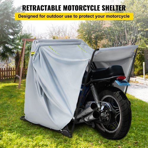 Motorcycle Shelter, Waterproof Motorcycle Cover, Heavy Duty Motorcycle Shelter Shed, 420D Oxford Motorbike Shed Anti-UV, 110.2\"x41.3\"x63.8\" Grey Shelter Storage Garage Tent with Lock & Weight