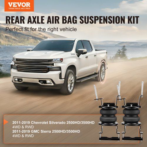 Air Bag Suspension Kit, Air Springs Suspension Bag Kit Compatible with 2011-2019 Chevrolet Silverado 2500/3500HD and GMC Sierra 2500/3500HD 4WD RWD, 5000 lbs Loading, 5 to 100 PSI