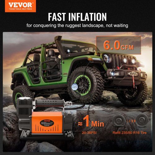 12V Air Compressor Heavy Duty 150PSI Offroad Air Compressor Portable Truck Tire Inflator 6.0CFM Air Pump for Jeep SUV 4x4 Vehicle RV For up to 35 Inch Tires