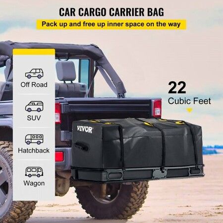 Hitch Cargo Carrier Bag, Waterproof 840D PVC, 60\"x24\"x26\" (22 Cubic Feet), Heavy Duty Cargo Bag for Hitch Carrier with Reinforced Straps, Fits Car Truck SUV Vans Hitch Basket