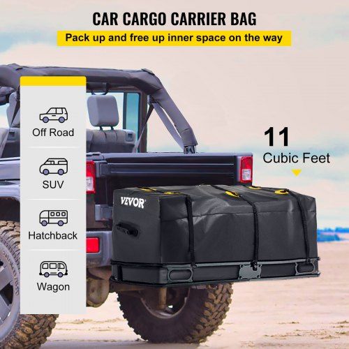 Hitch Cargo Carrier Bag, Waterproof 840D PVC, 47\"x20\"x20\" (11 Cubic Feet), Heavy Duty Cargo Bag for Hitch Carrier with Reinforced Straps, Fits Car Truck SUV Vans Hitch Basket , Black
