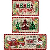 3 Pcs Merry Christmas Kitchen Mat Washable Rug Non Slip Doormat Waterproof Farmhouse Holiday Decor for Home Floor Office Bathroom