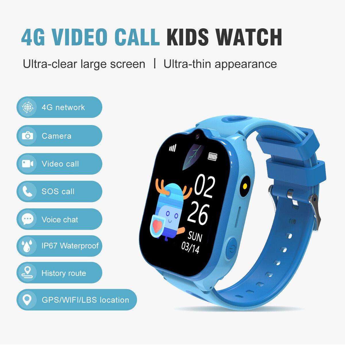 4G Kids Smart Watch GPS LBS Video Call SOS Call WIFI Tracking Device ...
