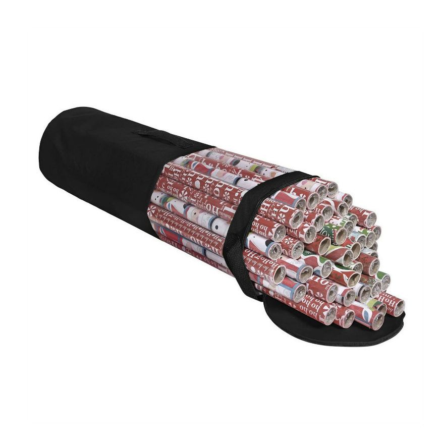 Black 24 Roll Christmas Wrapping Paper Storage Bag 40 Inch Heavy Duty Polyester PVC Clear Organizer with Handles