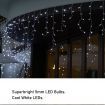 Stockholm Christmas Lights SNOWING ICICLES Curtain Lights 480 Cool White LEDs