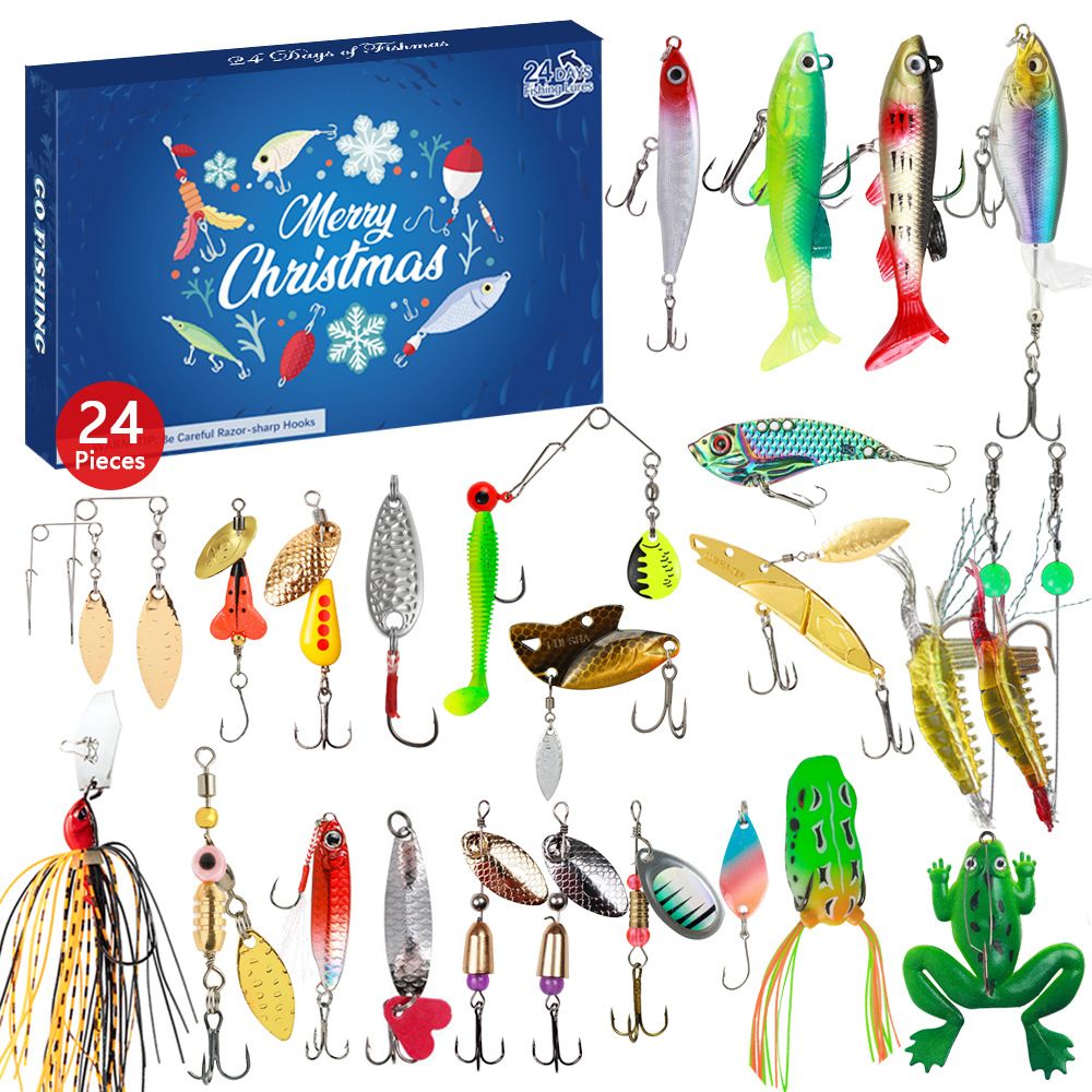Fishing Lure Advent Calendar 2024 Christmas 24 Days Countdown Fish Tackle Set Fisher Surprise Bait Gift Men Teens