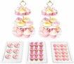 5 Pcs Dessert Table Display Set,2 Pcs Cupcake Stand Holder Cup Cake Tier Tower and 3 Pcs Serving Tray Combo (Wave Square)