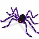 150cm Giant Halloween Spider Decoration 38LED Light Up Black Hairy Spider with Red Lighted Eyes Battery Operated Realistic Scary Fake Spider