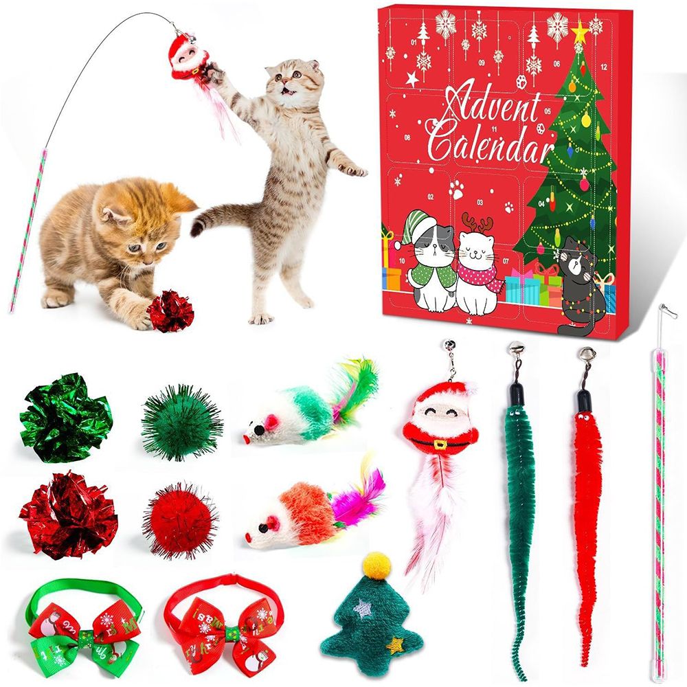 12 Day Christmas Countdown Calendar for Cat with Assorted Cat Toys, Interactive Christmas Catnip Toys Xmas Gifts