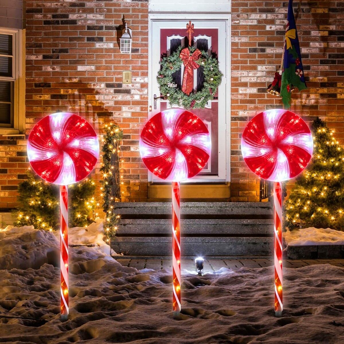 Christmas Outdoor Decorations, Candy Cane Solar Pathway Lights with 8 Modes, Outside Christmas Decoration for Walkway, Yard, Pathway