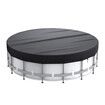 15ft Round Winter Pool Cover for Above Ground Pools, Fade Resistant Pool Cover with Windproof Strap, Drawstring, Ground Nails, Black