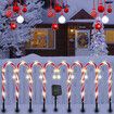 8 LED Solar Christmas Candy Cane Lights Outdoor Pathway Markers with Star for Walkway Driveway Lawn Yar  and Garden