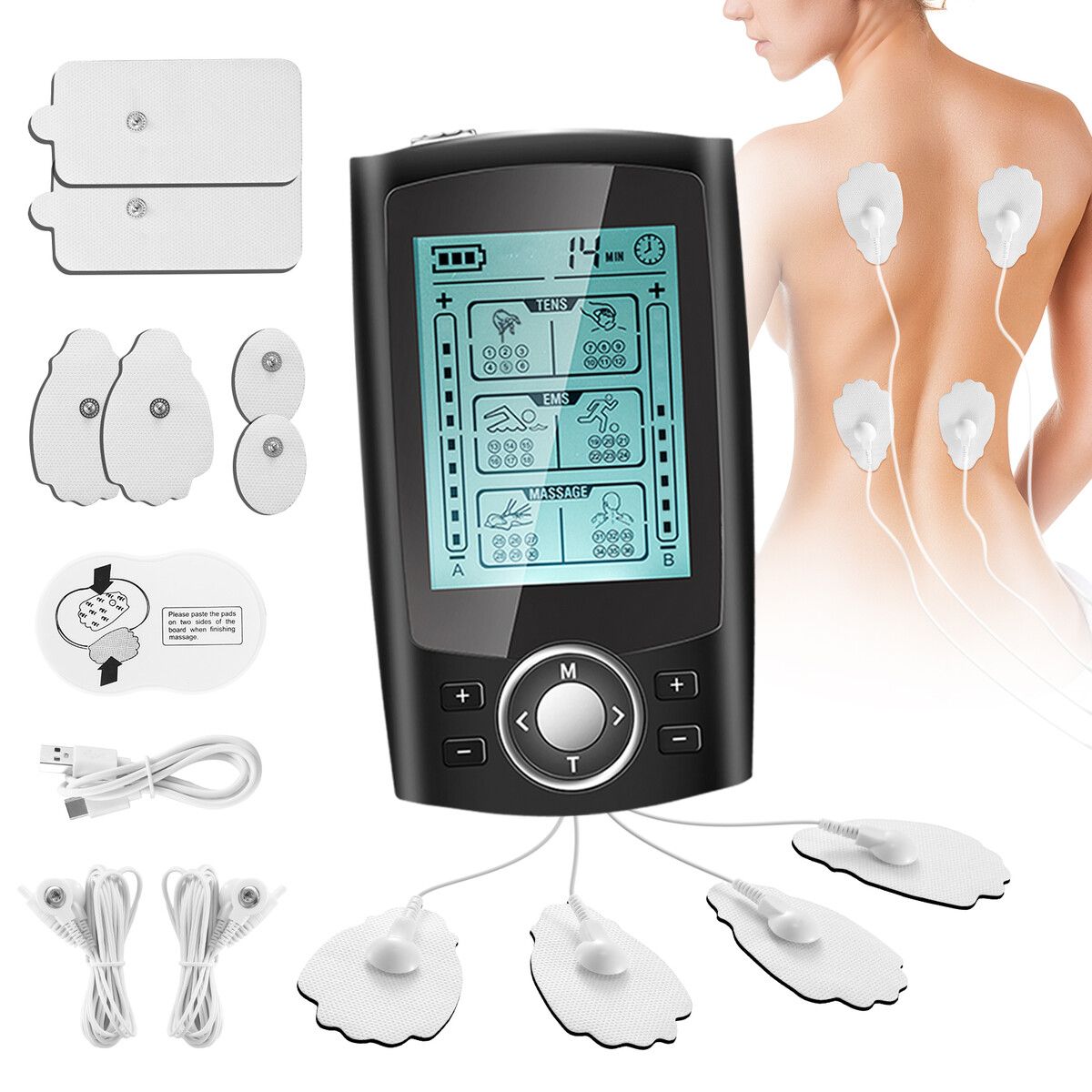 TENS EMS Machine Electric Muscle Stimulator Massager Portable Neck Nerve Back Knee Massage Device Rechargeable Professional Unit 36 Modes