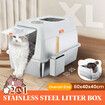 2in1 XL Cat Litter Box Kitty Enclosed Stainless Steel Potty Pan Semi Covered Toilet Modular Tray High Sided Furniture with ABS Lid Carbon Filters