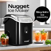 Maxkon Nugget Ice Maker Portable Compact Countertop Pebble Machine Pellet Crusher 15kg for Home Kitchen Office with Handle Black