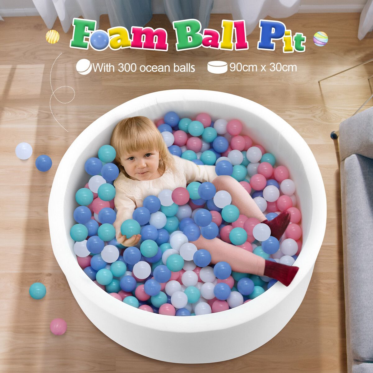 Foam Ball Pit Toy Pool Childrens Soft Play Ground Playpen Fence Activity Centre Barrier Babyroom Decoration 300pcs Ocean Balls Indoor Outdoor Area