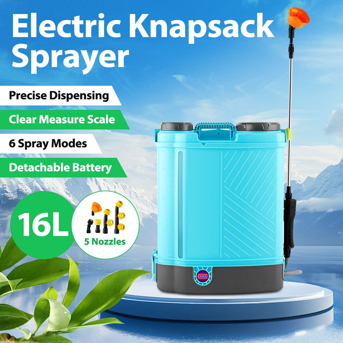 16L Electric Backpack Sprayer 12V Battery Powered Rechargeable Knapsack Garden Watering Lawn Weed Disinfection Agriculture Car Wash Spray Equipment