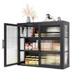 Glass Wall Cabinet Shelving Unit Metal Kitchen Cupboard Bathroom Medicine Storage Shelves Organiser 2 Door 3 Tier Display Book Case Shelf Furniture