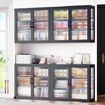 Glass Wall Cabinet Shelving Unit Metal Kitchen Cupboard Bathroom Medicine Storage Shelves Organiser 2 Door 3 Tier Display Book Case Shelf Furniture