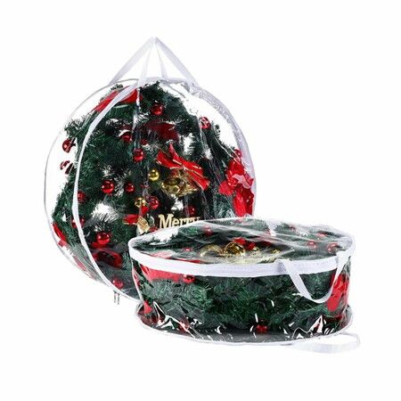 61CM Clear Christmas Wreath Storage Containers,Christmas Wreath Storage Bag,Plastic Christmas Wreath Container with Zippers Color White
