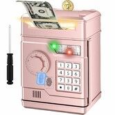 Piggy Bank,Automatic Electronic Piggy Bank for Kids Boys Girls with Password and Fingerprint Unlocking Simulation,Money Bank Kids Safe Toys Age3+ (Rose Gold)