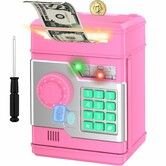 Piggy Bank,Automatic Electronic Piggy Bank for Kids Boys Girls with Password and Fingerprint Unlocking Simulation,Money Bank Kids Safe Toys Age3+ (Pink)
