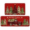 Christmas Kitchen Mats for Floor - Farmhouse Truck Buffalo Plaid Christmas Kitchen Decor - Red Christmas Kitchen Rugs Set of 2