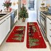 Christmas Kitchen Mats for Floor - Farmhouse Truck Buffalo Plaid Christmas Kitchen Decor - Red Christmas Kitchen Rugs Set of 2