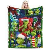 Christmas Grinch Blanket Soft 3D Throw Blanket, Green Cartoon Bed Blanket for Sofa Chair Bed Living Room-150*200cm