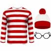 Cosplay Costumes,Red and White Striped Shirt,Christmas Halloween Shirt with Glasses Frame and Hat (Size:Large)