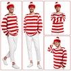 Cosplay Costumes,Red and White Striped Shirt,Christmas Halloween Shirt with Glasses Frame and Hat (Size:Large)