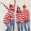 Cosplay Costumes,Red and White Striped Shirt,Christmas Halloween Shirt with Glasses Frame and Hat (Size:Large)