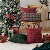 Christmas Plaid Decorative Throw Pillow Covers Scottish Tartan Cushion Case for Farmhouse Home Holiday Decor Red and Green,2Pack,60x60cm