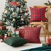 Christmas Plaid Decorative Throw Pillow Covers Scottish Tartan Cushion Case for Farmhouse Home Holiday Decor Red and Green,2Pack,40x40cm