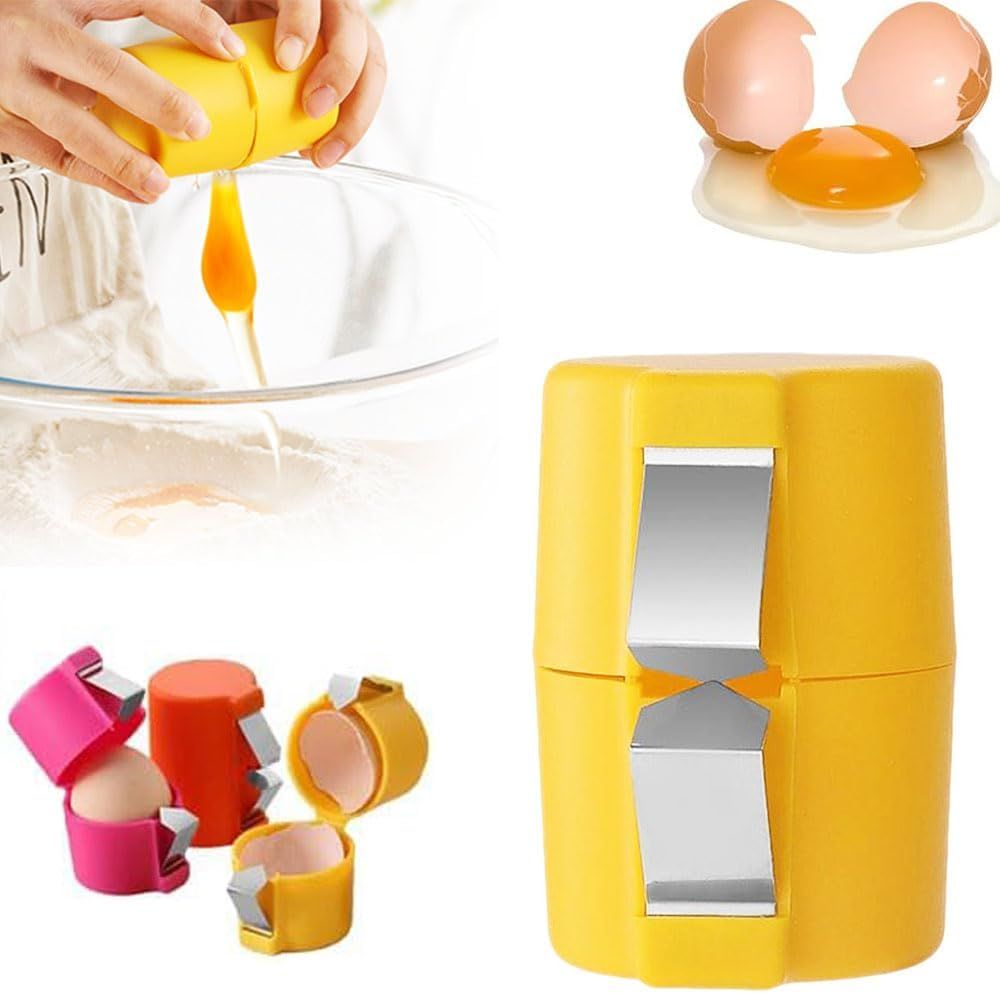 Egg Shell Opener,New Egg Cracker Tool,Hard Boiled Egg Peeler Egg Cube Egg Separator Handheld,Stainless Steel Eggshell Breaker Egg Shell Cutter Kitchen Gadgets (Yellow)