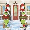 2pcs Grinch Christmas Yard Decorations with Stakes Waterproof Outdoor Christmas Party Decor Holiday    2D Printed Flat Stakes