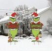 2pcs Grinch Christmas Yard Decorations with Stakes Waterproof Outdoor Christmas Party Decor Holiday    2D Printed Flat Stakes