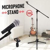 Microphone Stand Telescopic Boom Mic Arm Holder Mount Foldable Lightweight Adjustable Rotatable 85cm to 138cm with Tripod Base Black