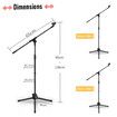 Microphone Stand Telescopic Boom Mic Arm Holder Mount Foldable Lightweight Adjustable Rotatable 85cm to 138cm with Tripod Base Black