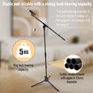 Microphone Stand Telescopic Boom Mic Arm Holder Mount Foldable Lightweight Adjustable Rotatable 85cm to 138cm with Tripod Base Black