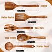 Wooden Spoons for Cooking,5 Pcs Wooden Utensils for Cooking Natural Teak Wooden Kitchen Utensils Set