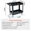 Utility Service Cart, 2 Shelf 550LBS Heavy Duty Plastic Rolling Utility Cart with 360° Swivel Wheels, Medium Lipped Shelf, Ergonomic Storage Handle for Warehouse/Garage/Cleaning/Office