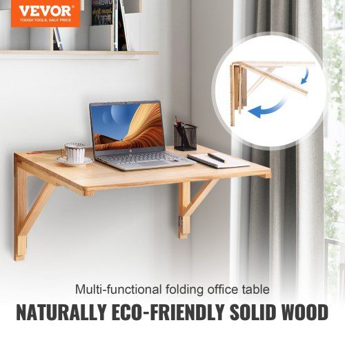 Wall Mounted Folding Table, Wall Mounted Drop Leaf Tables, Solid Wood Floating Desk for Dining, Laundry Room, Office, 31.5" x 23.58" x 17.24" Fold Down Desk