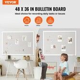 48"x36" White Cork Board with Linen Surface Wall-Mounted Bulletin Board