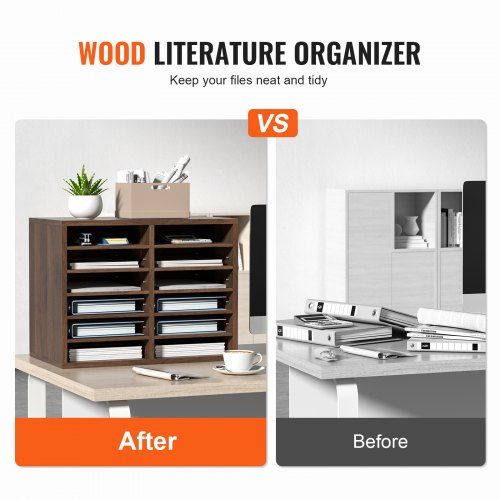 Wood Literature Organizer Adjustable File Sorter 12 Compartments Brown